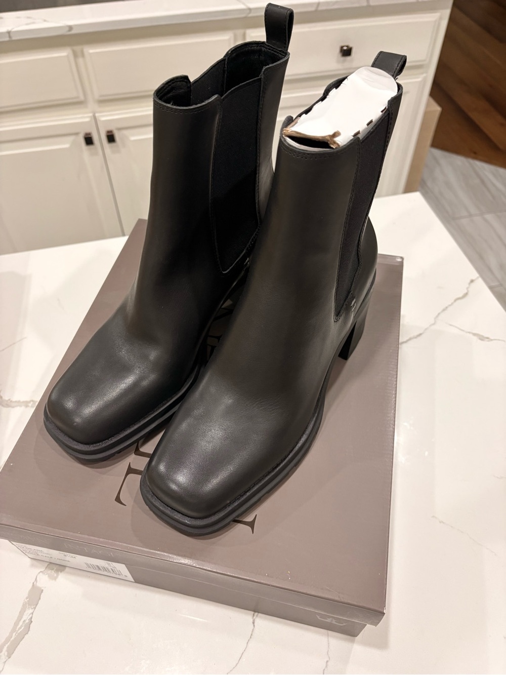 Crown Vintage Black Leather Chelsea Booties with Block Heel